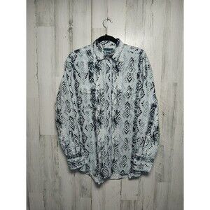 Wrangler Western Shirt Men's Large Blue Black Pearl Snap Aztec Print